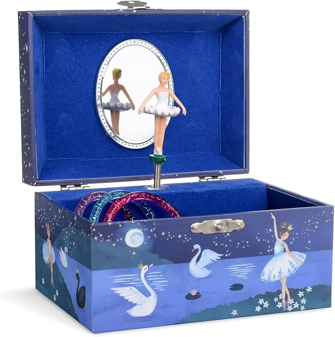 Jewelkeeper Girl's Musical Jewelry Storage Box with Spinning Ballerina, Glitter Design, Swan Lake Tune-BubblyBeeBaby