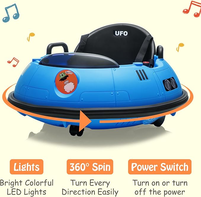 12V Electric Ride on Bumper Car for Toddlers, Kids Bumper Car with Remote Control, LED Lights & 360 Degree Spin, Indoor and Outdoor for 18+ Months Kids (Blue)-BubblyBeeBaby