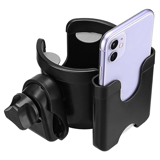 Suranew Universal Stroller Cup Holder, Adjustable Drink Holder with Phone Holder for Baby Stroller, Wheelchair, Walker, Bike, Scooter, Gifts for Family Member.-BubblyBeeBaby