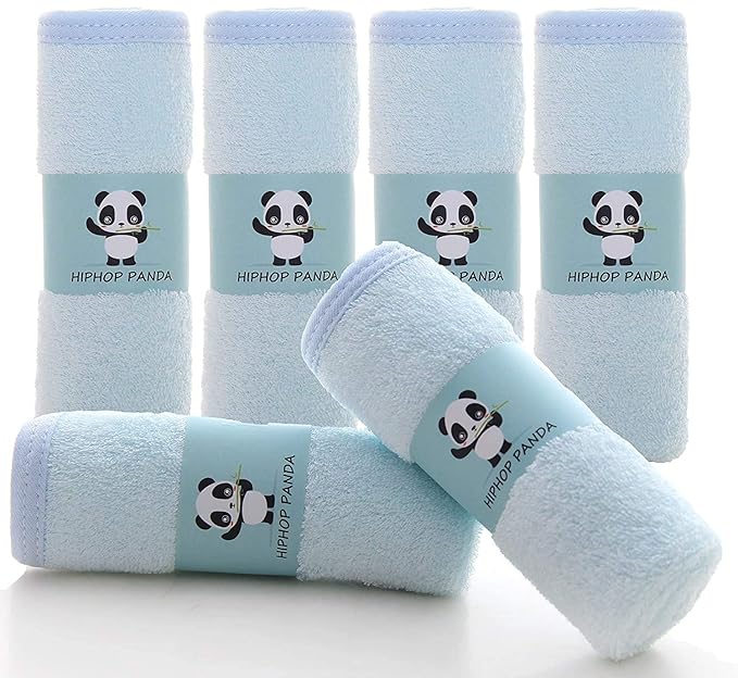 HIPHOP PANDA Baby Washcloths, Rayon Made from Bamboo - 2 Layer Ultra Soft Absorbent Newborn Bath Face Towel - Reusable Baby Wipes for Delicate Skin - Blue, 30 Pack-BubblyBeeBaby