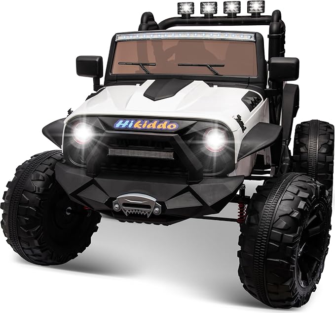 24V 9Ah Ride on Toy for Big Kids, 4WD 2 Seater Ride on Car Truck with Remote Control, 4x200W Motor - White-BubblyBeeBaby