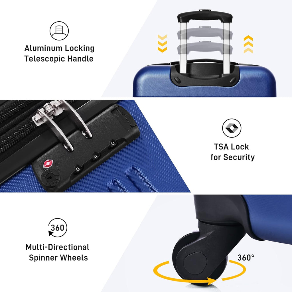 Merax Luggage sets of 3 Piece Carry on Luggage Airline Approved,Hard Case Luggage Expandable Checked Luggage Suitcase Set with Wheels（Deepblue）