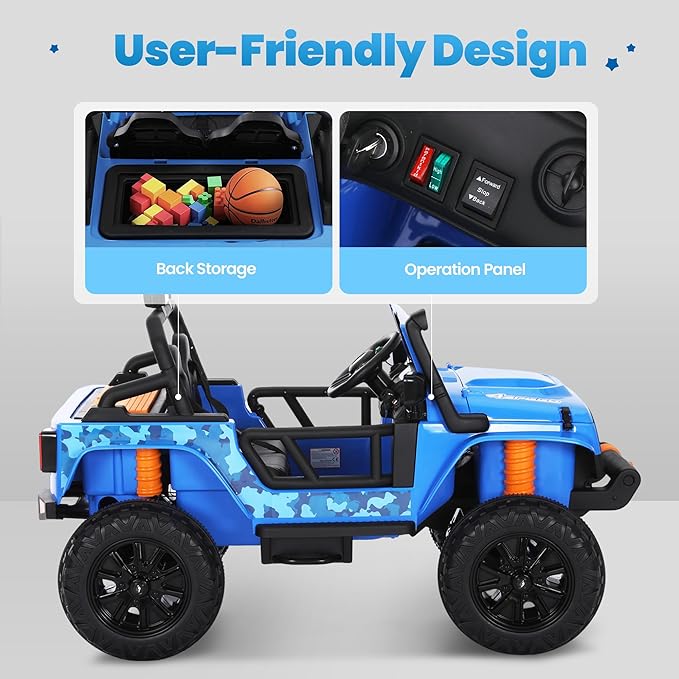 24V Kids Toddler Ride On Truck Electric Car Kids Ride On Truck Car Electric Jeep Off-Road Truck for Parent Remote Control LED Lights Music Powerful Wheels for Ages 3+(Blue)-BubblyBeeBaby