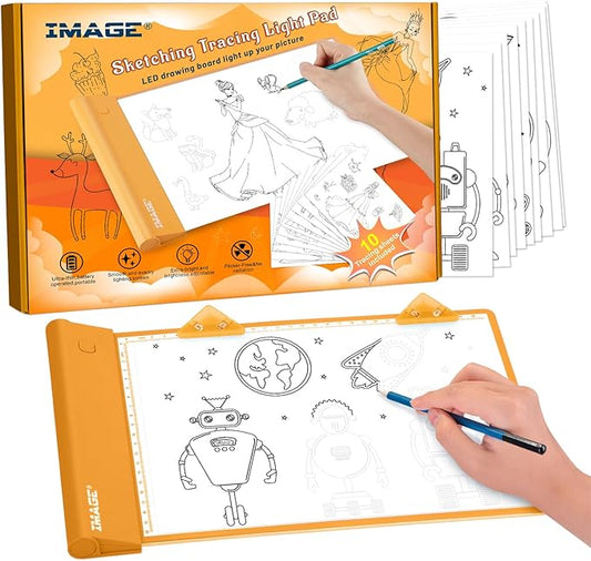 IMAGE Light Up Tracing Pad Orange Drawing Tablet Coloring Board for Kids Children Toy Gift for Girls Boy (Includes 10 Traceable Sheets and Two Clips)-BubblyBeeBaby