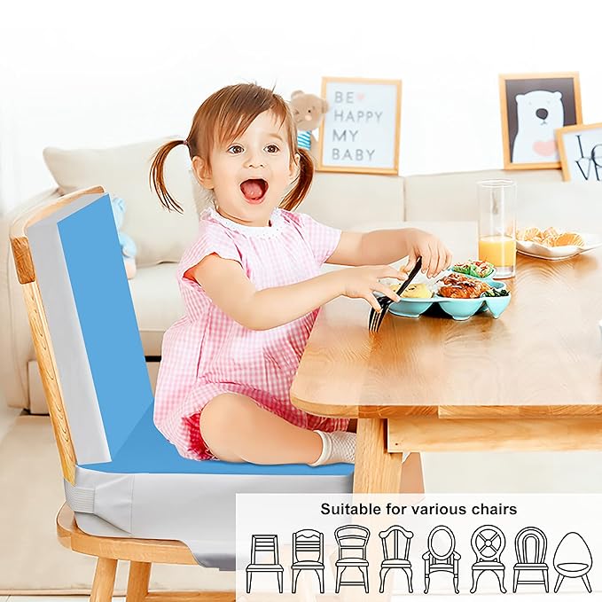 Kalawen Upgraded 2Pcs PU Washable Straps Safety Buckle Toddler Booster Seat for Kitchen Chair, Portable Travel-BubblyBeeBaby