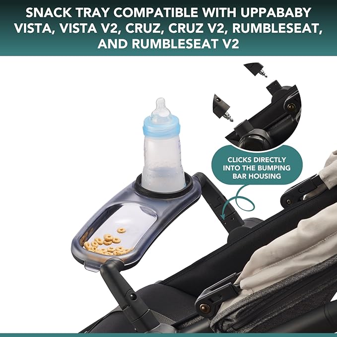 Snack Tray Fits for UPPAbaby Vista V2, Vista, Cruz, Cruz V2, RumbleSeat, RumbleSeat V2, Snack Tray with Cup Holder, Dishwasher Safe, Quick Attachment, Folds with Stroller, Stroller Accessories-BubblyBeeBaby