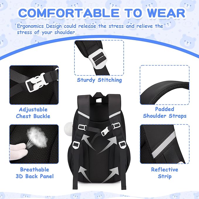 Kids Backpack for Girls - School Bags for Middle School Students - Book Bag for Elementary Primary - Kawaii Ita Backpack - Black and Beige-BubblyBeeBaby