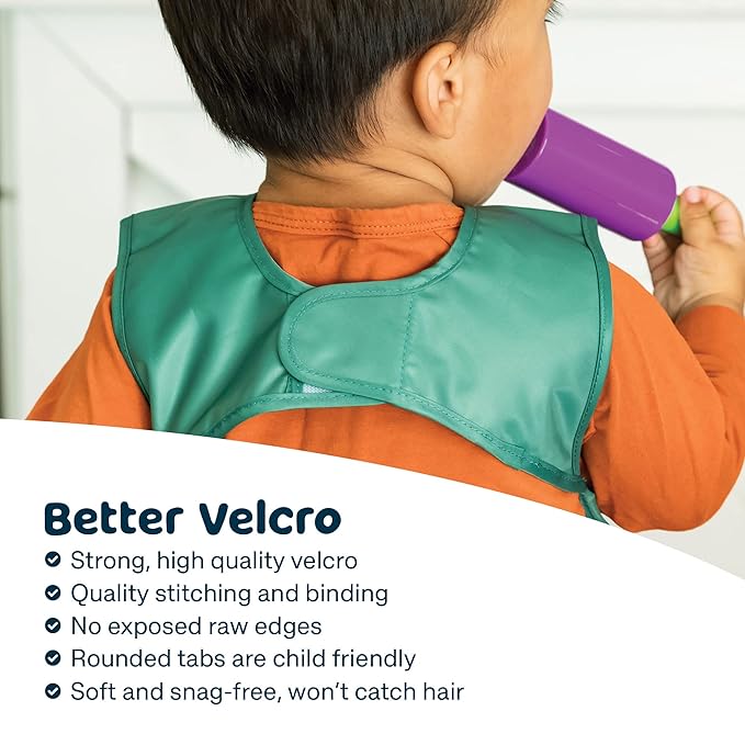 Tiny Twinkle Mess Proof Apron Bibs - 2 Pack Waterproof & Lightweight Baby Bibs for Led Weaning | 100% Recycled Polyester, Easy Clean & Machine Washable (Grey Indigo,Small 6-24 Months)-BubblyBeeBaby