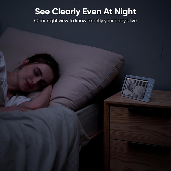 bonoch MegaView Baby Monitor with 2 Cameras, 7" 720P HD Split Screen Baby Monitor No WiFi, Video Monitor with Camera and Audio, 6000mAh, VOX Mode, 2 Way Audio, Remote PTZ, Night Vision-BubblyBeeBaby