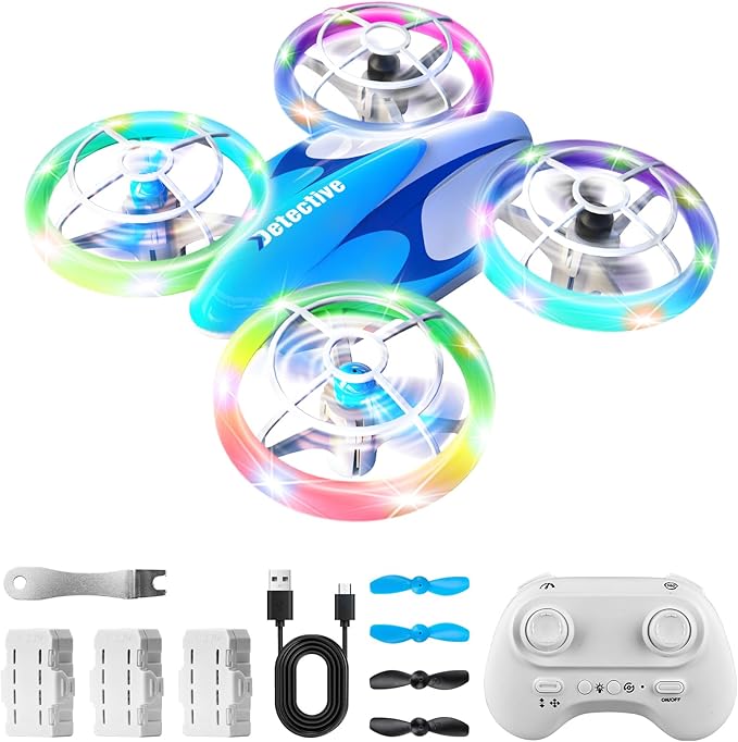 053Drone for Kids,Colourful LED RC Drone, Drone kids for Beginners,3D Flips,Altitude Hold, Propeller Full Protect,Mini drone Toy With 3 Batteries, Great Gift Toy for Boys and Girls-BubblyBeeBaby