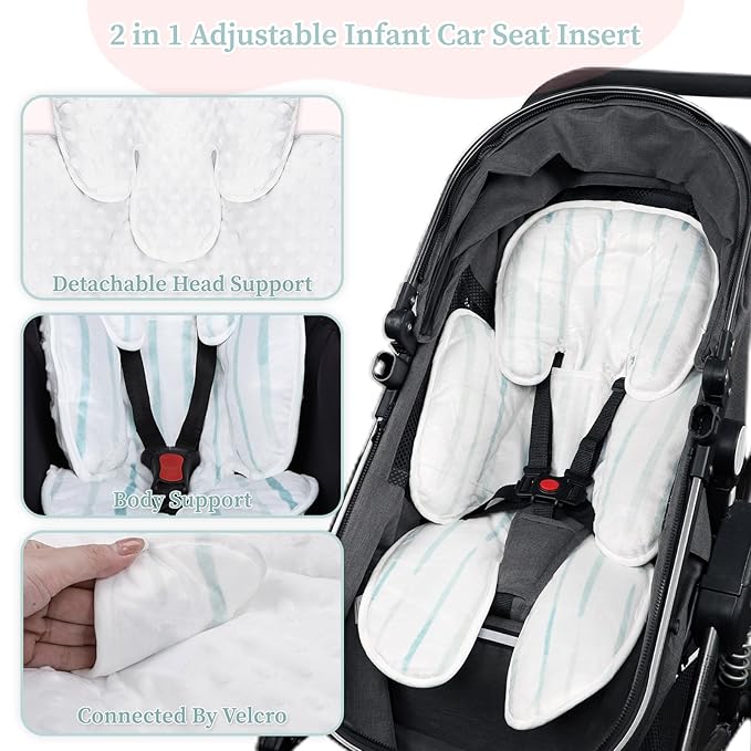 Pea Pod Baby Cushion, 2 in 1 Baby Swings Insert or Girls Extra Soft Breathable Cushion, Compatible for Strollers, and Bouncers, Striped Pattern-BubblyBeeBaby