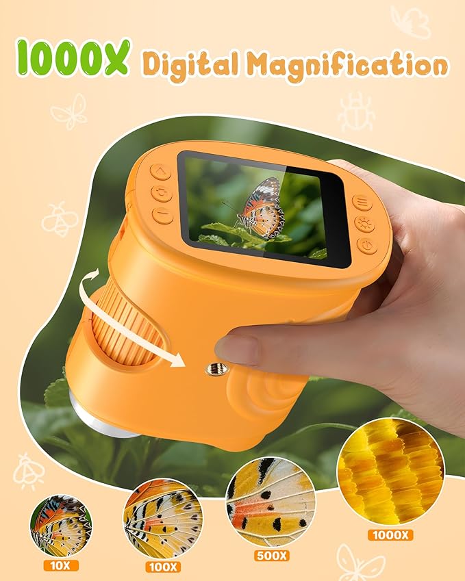 1000X Handheld Digital Microscope for Kids: Pocket Microscope with 2.0" IPS Screen - STEM Toys Birthday Gifts for Girls Boys - Portable Edu Science Kits Toddler Age 3-6 6-12-BubblyBeeBaby