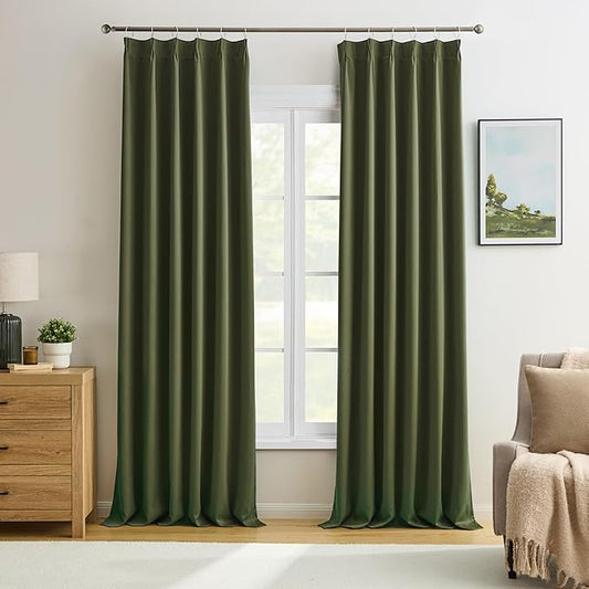 KEQIAOSUOCAI Dark Olive Green Blackout Curtains 102 Inches Long, Christmas Home Decoration Pinch Pleated Room Darkening Drapes for Bedroom Living Room,40" W x 102" L,2 Panels-BubblyBeeBaby