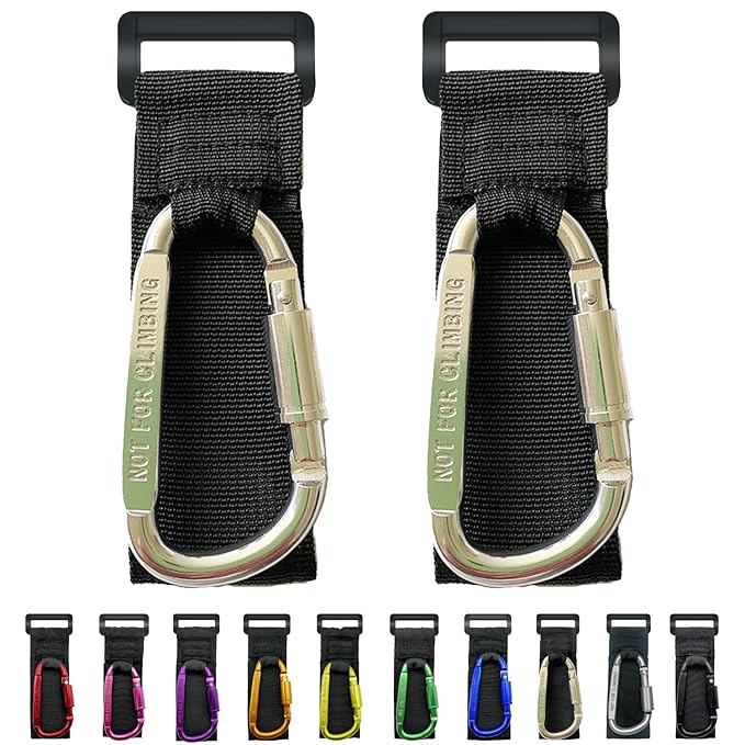 Baby Stroller Hook, Carry 30 lbs per Stroller Carabiner Clip, Adjustable Baby Stroller & Car Seat Hook for Hanging Diaper Bag, Wheelchair,Golf cart, Shopping and Pet Cart(2 Pcs Silver)-BubblyBeeBaby