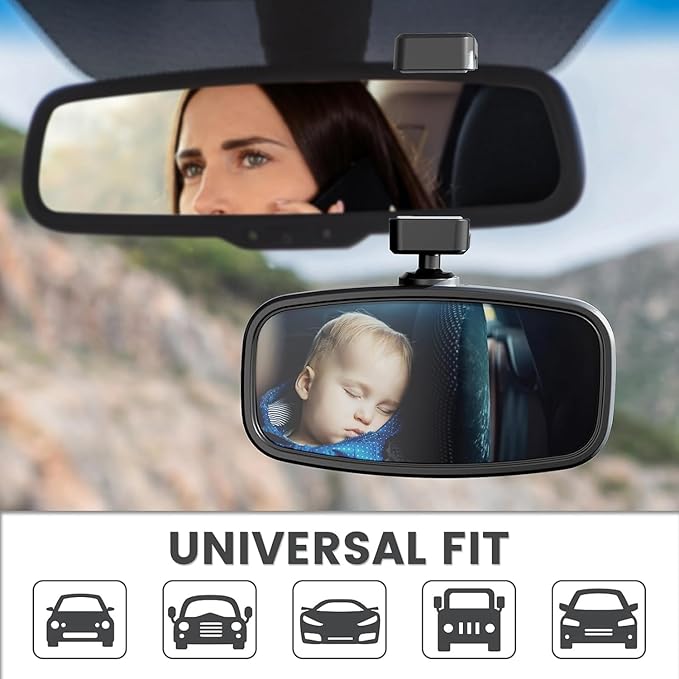 360-Degree Baby Car Mirror for Rear-Facing Seats,Kids Safety Mirrors with Tool-Free Installation,Kids Rear View Mirror BPA-Free Shatterproof & ASTM Certified (Adjustable 14"-22") (1 pack)-BubblyBeeBaby