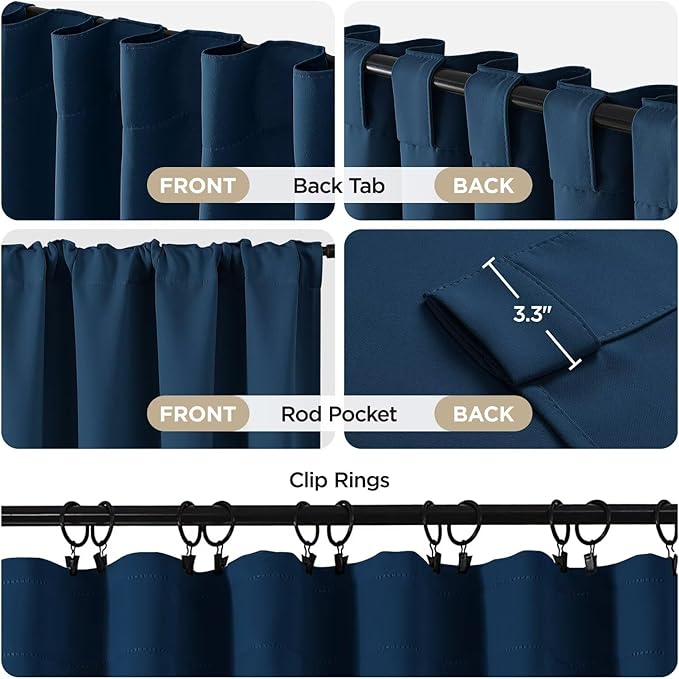 Joydeco Blackout Curtains 96 Inches Long, Thermal Insulated Black Out Curtains 2 Panels Set for Bedroom, Room Darkening Drapes for Living Room Window (W52 x L96 Inch, Navy Blue)-BubblyBeeBaby