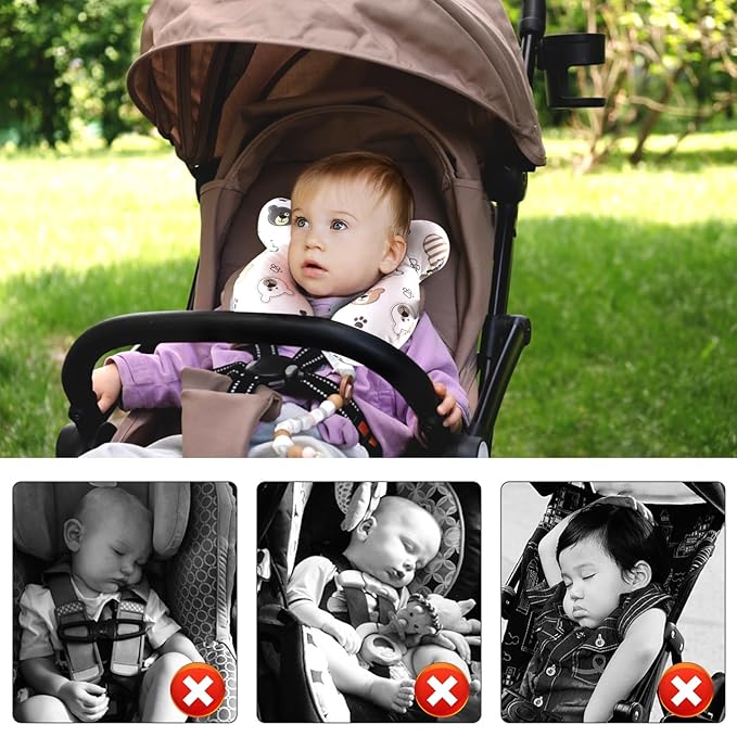 vocheer Baby Travel Pillow(Upgraded), Head and Neck Support Pillow for Pushchair, Car Seat,Stroller, Bouncer, Cotton(Bear)-BubblyBeeBaby