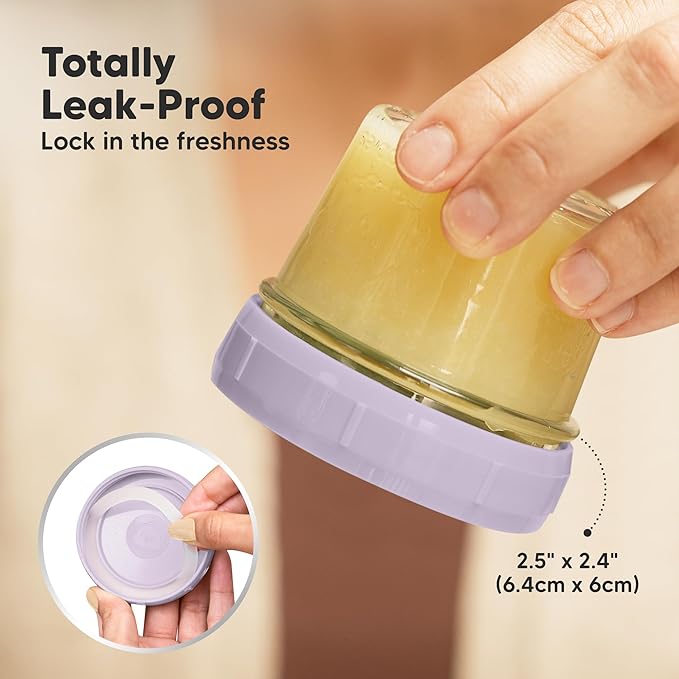 KeaBabies 12pk 4oz Glass Baby Food Containers with Lids - Leak-Proof, Microwavable Small Glass Jars, Baby Purees & Toddler Snack Storage Containers, BPA-Free, Dishwasher & Freezer Safe (Lilac)-BubblyBeeBaby