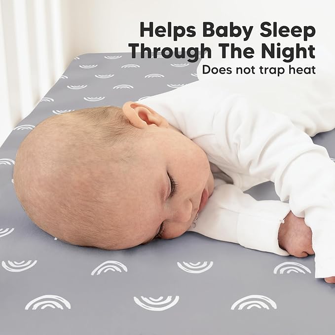 KeaBabies 2-Pack Organic Crib Sheets for Boys, Girls - 52x28 Fitted Crib Mattress Sheet Neutral, Breathable Jersey Cotton Cover for Baby Bed, Toddler Mattress, Soft & Cute Prints (Rainbow)-BubblyBeeBaby