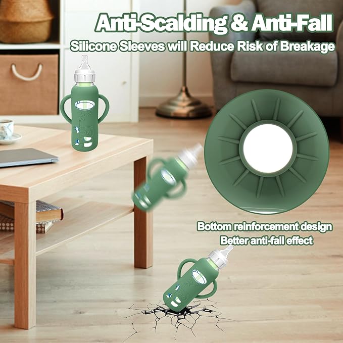 BUSOHA 3 Pack Silicone Sleeves for Dr. Brown's Glass Baby Bottles - Drop Protection Baby Bottle Sleeves Compatible with Dr. Brown's Newborn Glass Bottles with Silicone Handles,8 oz-BubblyBeeBaby