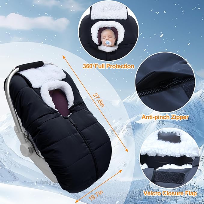 Fairy Baby Winter Car Seat Cover for Babies Carseat– Waterproof, Warm Car Seat Cover Baby – Universal Winter Cover for Back Seat, Infant Car Seat & Baby Carseat（Black）-BubblyBeeBaby