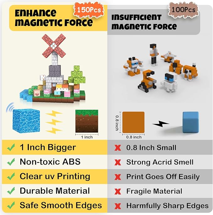 150PCS Magnetic Building Blocks, 1 Inch Magnetic Cubes for Kids Ages 3-8, STEM Montessori Toys, Creative Construction & Stacking Toys, Educational Magnetic Blocks for Boys & Girls-BubblyBeeBaby