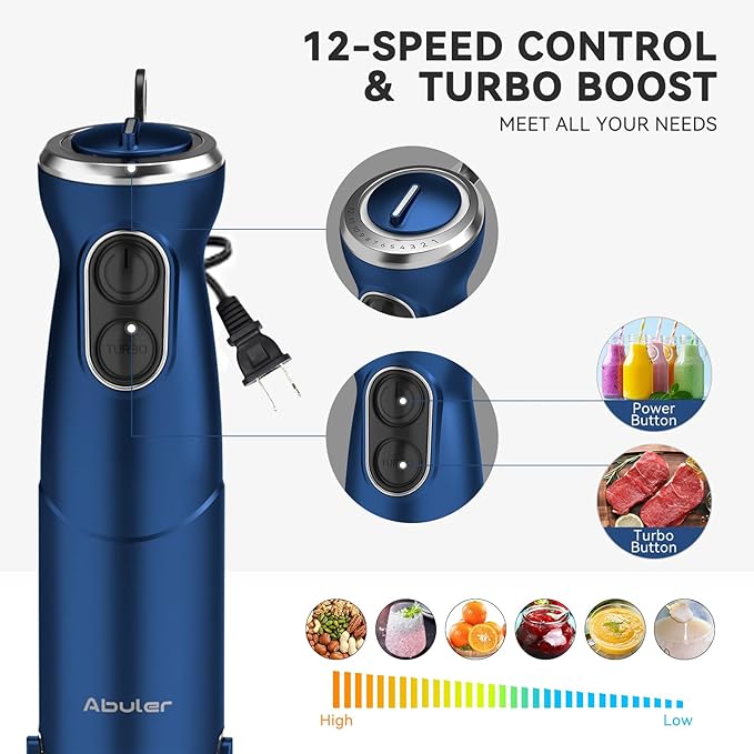 Immersion Blender Handheld 5 in 1 Hand Blender, 1000W Hand Mixer Stick, BPA-Free 12 Speed Handheld Blender 304 Stainless, Beaker, Chopper, Whisk and Milk Frother, Soup, Smoothies, Baby Food, Sauce-BubblyBeeBaby