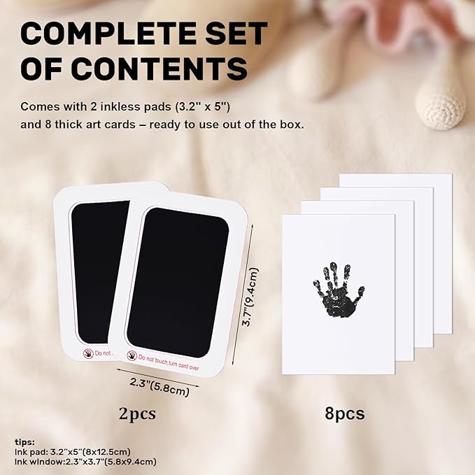 2-Pack Inkless Baby Hand and Footprint Kit with Mess-Free Ink Pad – Baby Safe Ink Pad for Hand, Foot & Paw Prints – Newborn Footprint & Paw Print Kit for Dogs and Cats – 8 Keepsake Art Cards-BubblyBeeBaby