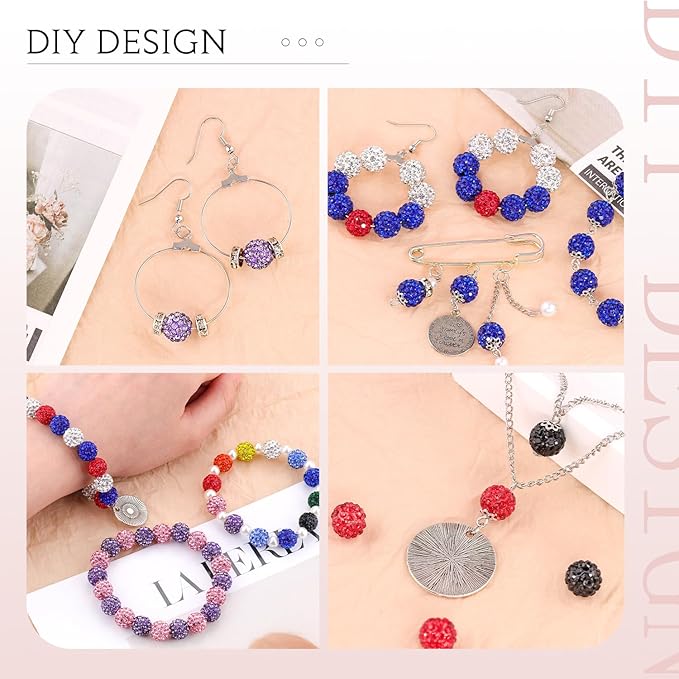 100 Pcs 10 Mixed Colors Rhinestone Beads for Jewelry Making, Sparkle Crystal Clay Christmas for Bracelet Baseball Necklace Earring Crafting and DIY, Shiny Round Shamballa Disco Ball Beads-BubblyBeeBaby