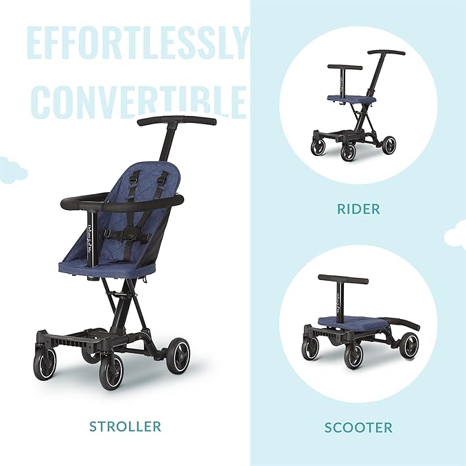 Dream On Me Lightweight and Compact Coast Rider Stroller with One Hand Easy Fold, Adjustable Handles and Soft Ride Wheels, Navy-BubblyBeeBaby