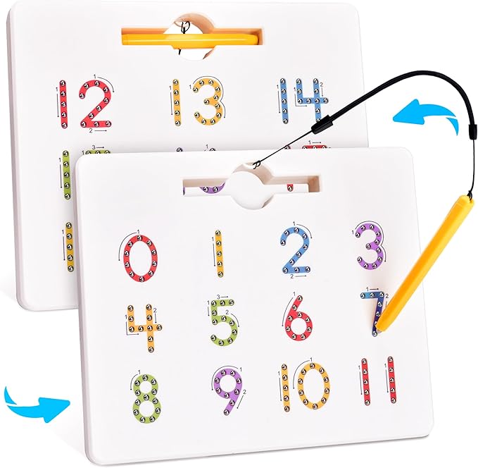 GAMENOTE Magnetic Number Tracing Board, 2 in 1 Double Sided Numbers 1-20 Writing Board for Toddlers & Kids, Preschool Handwriting Learning Toys, Educational Math Manipulatives-BubblyBeeBaby