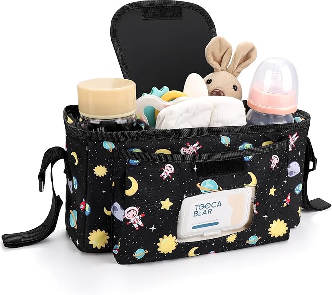 Accmor Universal Stroller Organizer with Insulated Cup Holder and Shoulder Strap, Stroller Bag Caddy Organizer Stroller Accessories for Uppababy, Baby Jogger, Nuna, Doona, Britax Strollers-BubblyBeeBaby