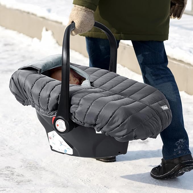 Orzbow Winter Carseat Cover for Baby, Baby Car Seat Cover for Boys & Girls, Warm Infant Car Seat Covers for Cold Weather, Rain & Snow Repellent, Waterproof, Universal Fit, Newborn Must Have, Dark Grey-BubblyBeeBaby
