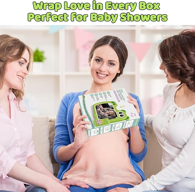 2-in-1 Baby Car Mirror with Lights & Soft Sounds, Cry Detector, Clear Night View, 360° Rotation, Shatterproof, Rear Facing Baby Car Seat Mirror with Remote Control, Perfect Baby Shower Gifts (Green)-BubblyBeeBaby