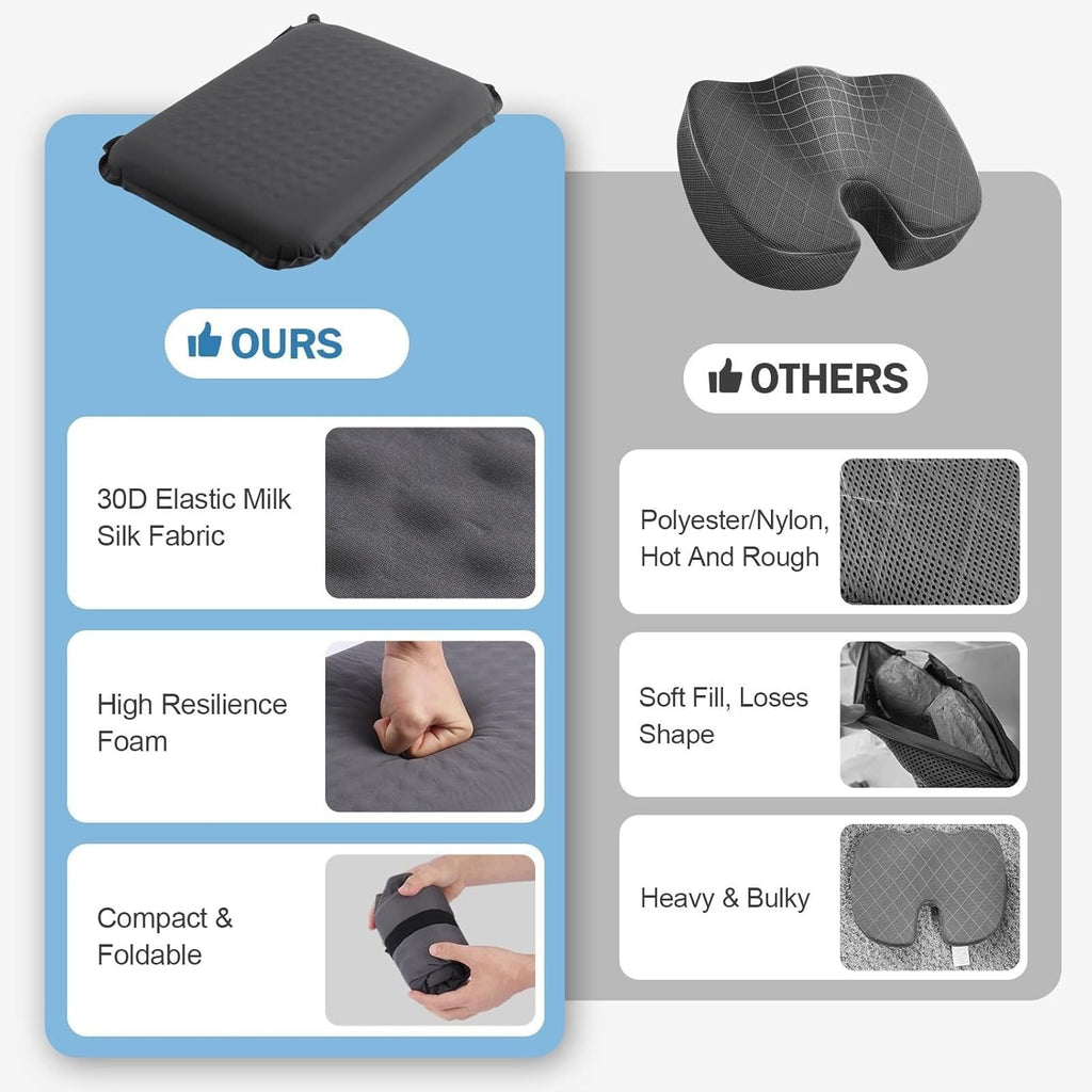 Self-Inflating Airplane Seat Cushion for Long Flights – Portable Travel Cushion Airplane Seat - Memory Foam Travel Seat Cushion Providing Pressure Relief and Premium Comfort (Extra Large Grey)