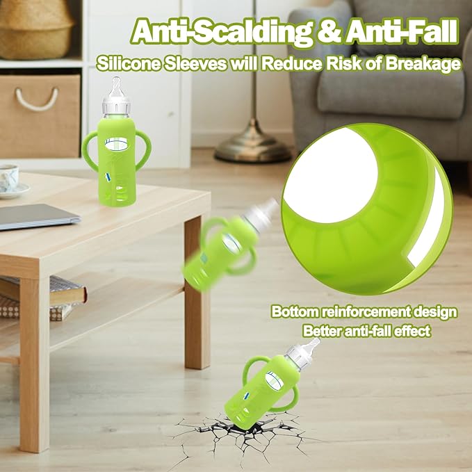 4 Pack Silicone Sleeves for Dr. Brown's Glass Baby Bottles - Drop Protection Baby Bottle Sleeves,Compatible with Dr. Brown's Newborn Glass Bottles,with Silicone Handles,8 oz-BubblyBeeBaby