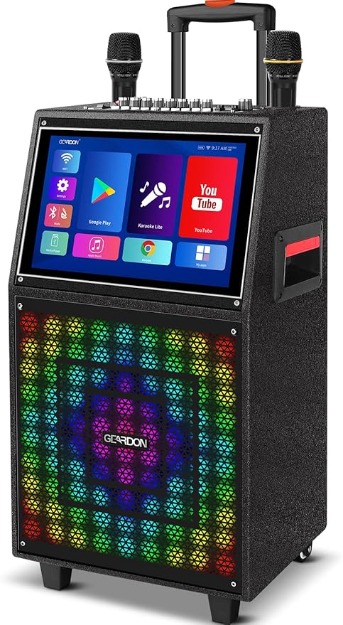 Karaoke Machine with Lyrics Display Screen for Adults, 15 Inches Tablet, Bluetooth Speaker w/ 2 Rechargeable UHF Mics, 1000W Peak Power, DJ Lights, Portable Karaoke System for Any Occasion-BubblyBeeBaby
