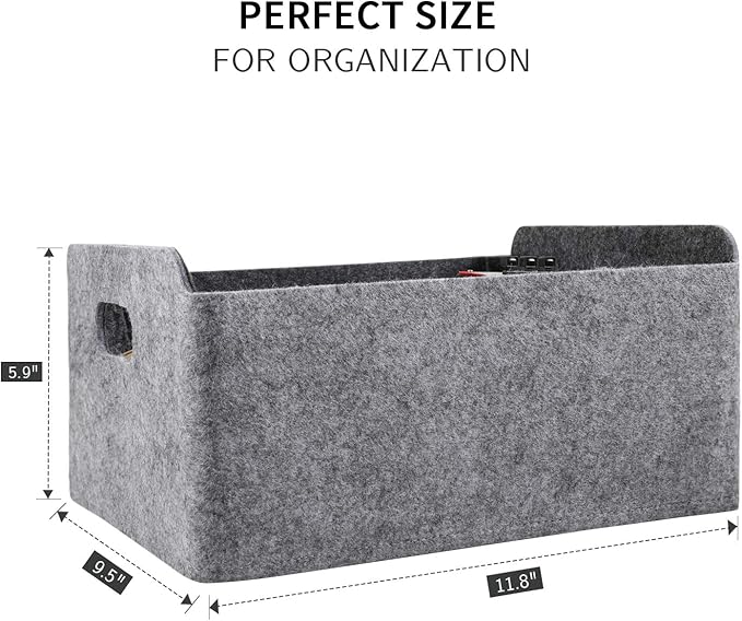 Welaxy Storage Baskets Collapsible Felt Storage bin Foldable Shelf Drawers Organizers for Kids Pet Toys magazine Books Clothes Closet Cabinet decluttering (Charcoal)-BubblyBeeBaby