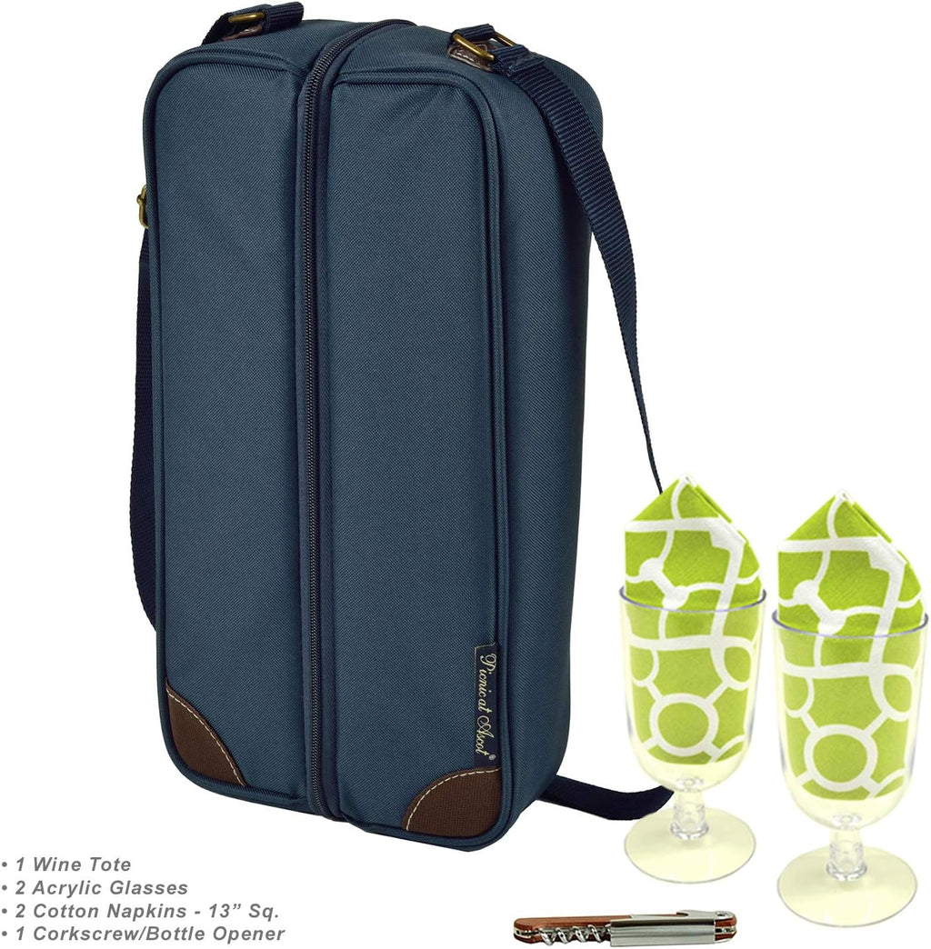 Picnic at Ascot Insulated Wine Tote with 2 Wine Glasses, Napkins and Corkscrew -Designed & Assembled in The USA