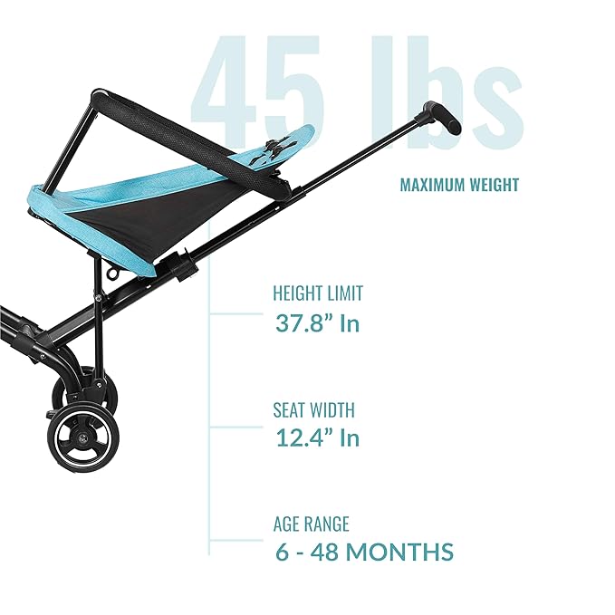 Dream On Me Lightweight and Compact Coast Rider Stroller with One Hand Easy Fold, Adjustable Handles and Soft Ride Wheels, Sky Blue-BubblyBeeBaby