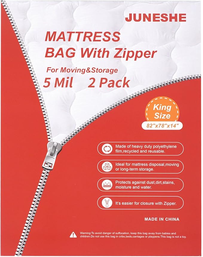 2 Pack King Mattress Bags for Moving and Storage-5 Mil Zipper Plastic Waterproof Mattress Storage Bags-BubblyBeeBaby