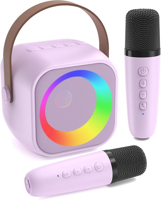 Karaoke Machine for Kids, Toys for 3-12 Years Old Girls Gifts, Kids Karaoke Microphone Machine Toy, Best Fun Christmas Birthday Gifts for 5 6 7 8 9 10 11 Years Teens Girl Boys Purple 2 Mic-BubblyBeeBaby