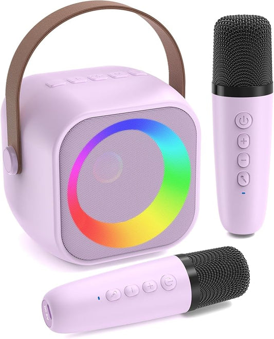 Karaoke Machine for Kids, Toys for 3-12 Years Old Girls Gifts, Kids Karaoke Microphone Machine Toy, Best Fun Christmas Birthday Gifts for 5 6 7 8 9 10 11 Years Teens Girl Boys Purple 2 Mic-BubblyBeeBaby