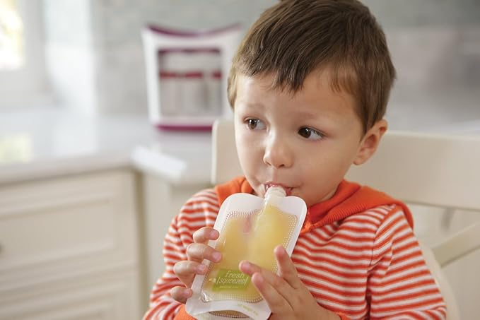 Infantino Disposable Squeeze Pouches - Pack of 50 Disposable Pouches for Portable Homemade semi-Solid Food for Babies and Toddlers, BPA and PVC Free, Freezer Safe-BubblyBeeBaby