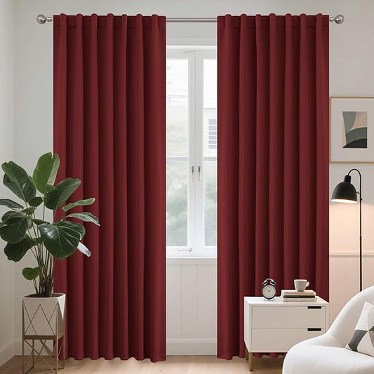 Joydeco Blackout Curtains 96 Inches Long for Bedroom, Thermal Insulated Black Out Curtains 2 Panels Set, Room Darkening Drapes for Living Room Window (W52 x L96 Inch, Burgundy Red)-BubblyBeeBaby