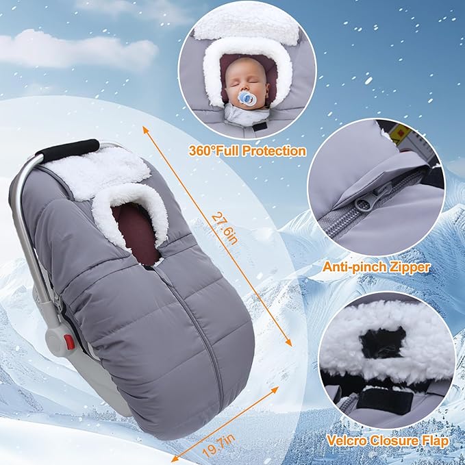 Fairy Baby Winter Car Seat Cover for Babies Carseat– Waterproof, Warm Car Seat Cover Baby – Universal Winter Cover for Back Seat, Infant Car Seat & Baby Carseat (Grey)-BubblyBeeBaby