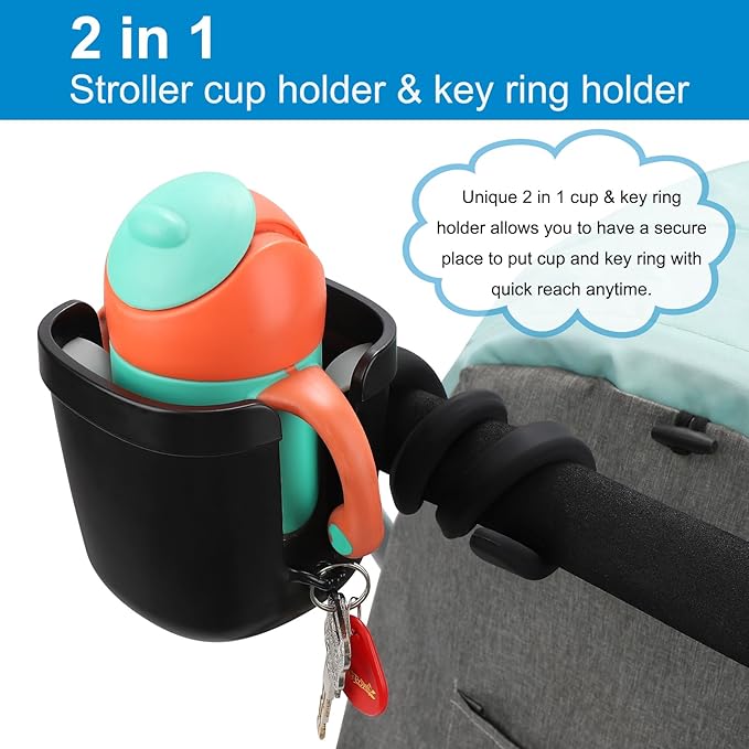 Accmor Stroller Cup Holder, Universal Cup Holder with Silicone Gooseneck Arm, Bike Cup Holder, 360° Rotatable Large Caliber Drinks Holder for Stroller, Bike, Wheelchair, Walker-BubblyBeeBaby