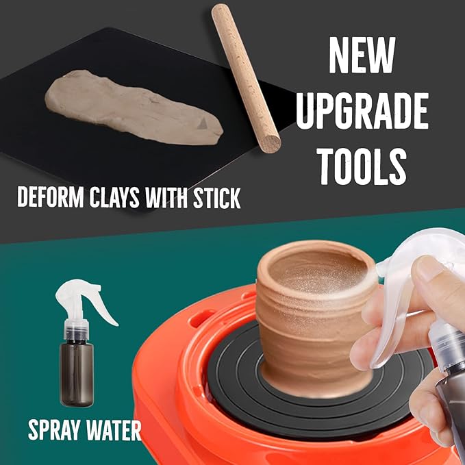 Insnug Pottery Wheel for Kids - Complete Pottery Kit for Beginners, Upgraded Sculpting Clay Tools, Air Dry Clay & Arts Supplies, Mini Pottery Wheel Crafts Kits for Kids Girls Boys Ages 8-12-BubblyBeeBaby