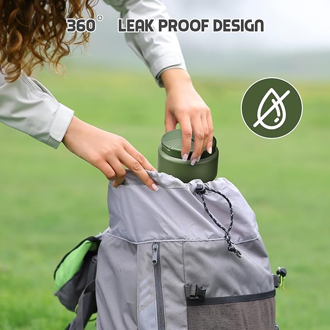 13.5oz Soup Thermo for Hot Food Kids with Buckle Lid Insulated Vacuum Food Jar Wide Mouth Leakproof Stainless Steel Lunch Container (Green)-BubblyBeeBaby