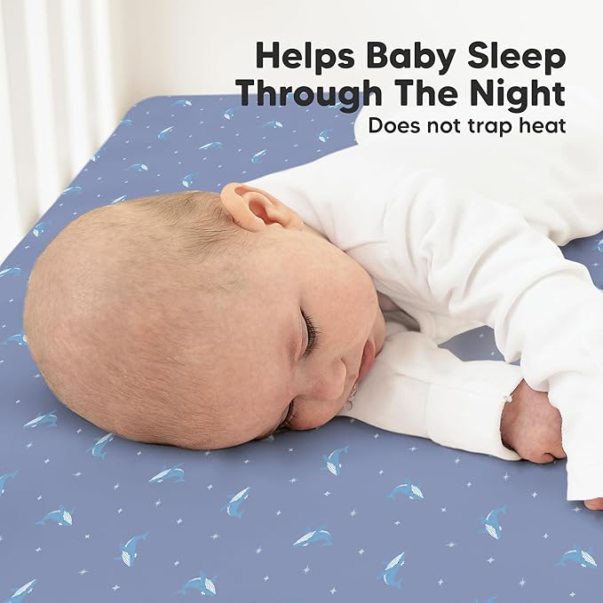 KeaBabies 2-Pack Organic Crib Sheets for Boys, Girls - 52x28 Fitted Crib Mattress Sheet Neutral, Breathable Jersey Cotton Cover for Baby Bed, Toddler Mattress, Soft & Cute Prints (Marine Muse)-BubblyBeeBaby